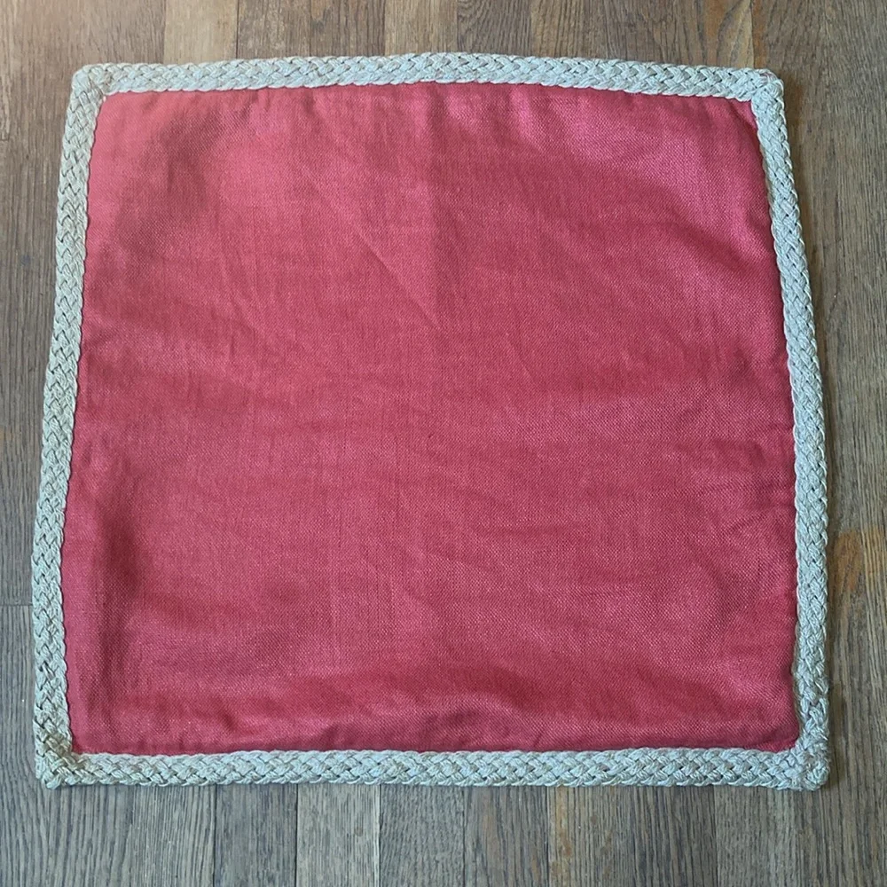 POTTERY BARN Linen Square Pillow Cover Natural Jute Woven Edges 20 x 20 inches